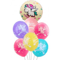 Набор шаров С ДР Единорог спящий (фольга Круг + 6 шт латекс)