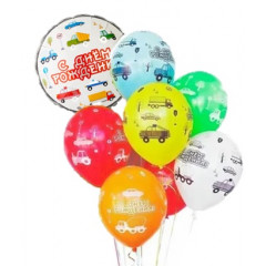 Набор шаров С ДР Машинки (фольга Круг + 6 шт латекс)