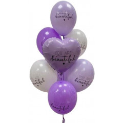 Набор шаров YOU ARE BEAUTIFUL (фольга Сердце + 6 шт латекс)