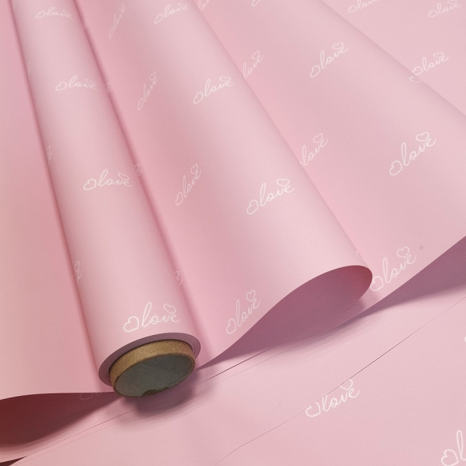 Пленка матовая 60см*10м "Вместе навсегда" 60мкм РОЗОВАЯ ПУДРА/БЕЛЫЙ