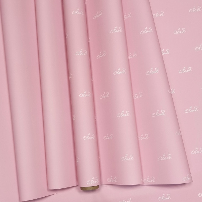 Пленка матовая 60см*10м "Вместе навсегда" 60мкм РОЗОВАЯ ПУДРА/БЕЛЫЙ