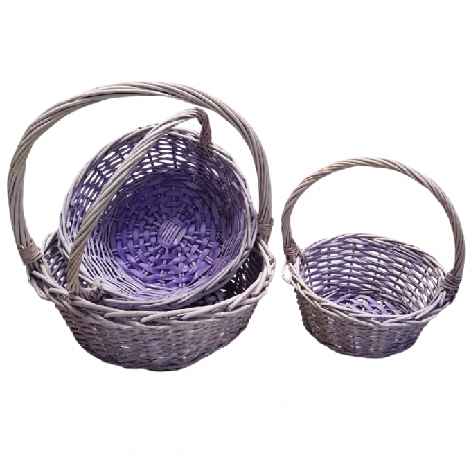Корзина Ива Круг 33*33*13, 29*29*12, 23*23*10V Сиреневый из 3 шт