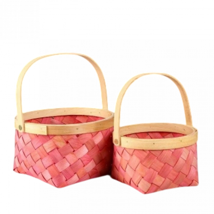 Набор корзин из 2 шт Береста (секвойя) Круг D22*Н13/28 см; D17*Н11/24 см Розовый