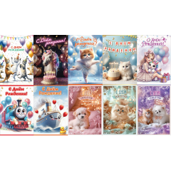 Открытка С Днем рождения! Детские Микс (10в*2)