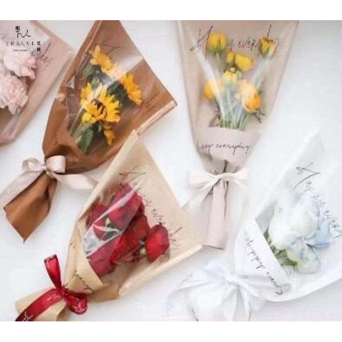 Пакет Конус 28*13*44см Крафт Happy СВЕТЛО-РОЗОВЫЙ