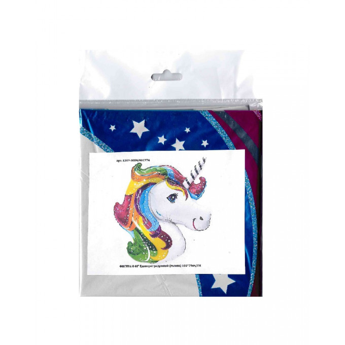 Воздушный шар фольгированный 40"/101 см Фигура Единорог радужный голова