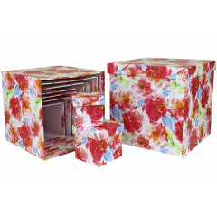 Коробка подарочная набор из 10 шт Куб ЦВЕТЫ (ПИОНЫ) 26,5*26,5 см