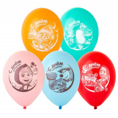 Воздушный шар латексный с рисунком 12" пастель С Днем рождения! Маша и Медведь