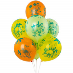 Воздушный шар латексный с рисунком 12" пастель шелкография Динозавры ассорти 25 шт