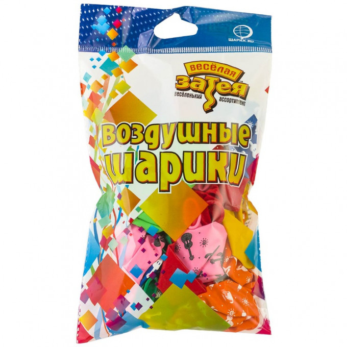 Воздушный шар латексный с рисунком 12" пастель шелкография Фиеста ассорти