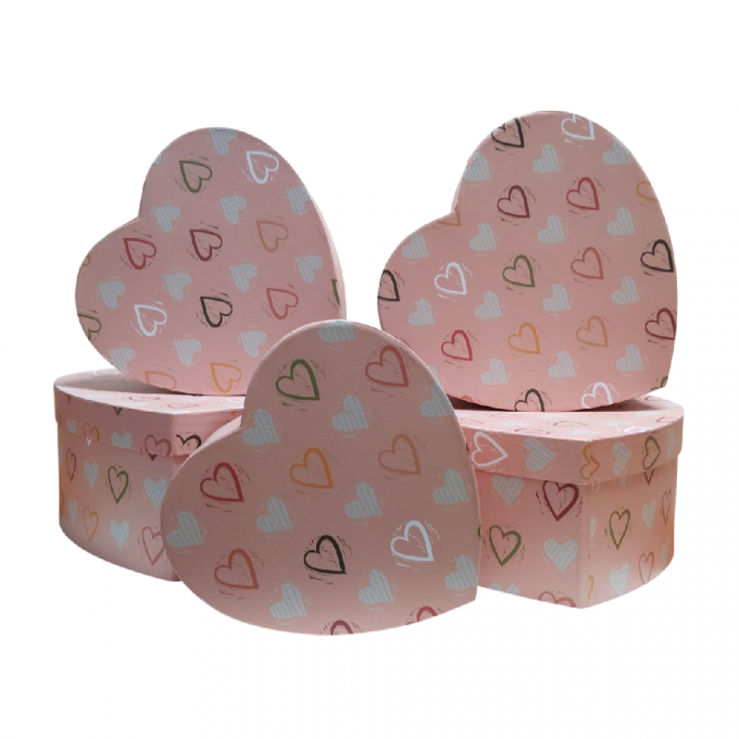 Коробка подарочная набор из 5 шт Сердце СЕРДЦА НА РОЗОВОМ 33*32,3*14 см