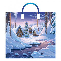 Пакет П/Э с пластмассовыми ручками 38х34+3 см Зимняя деревня