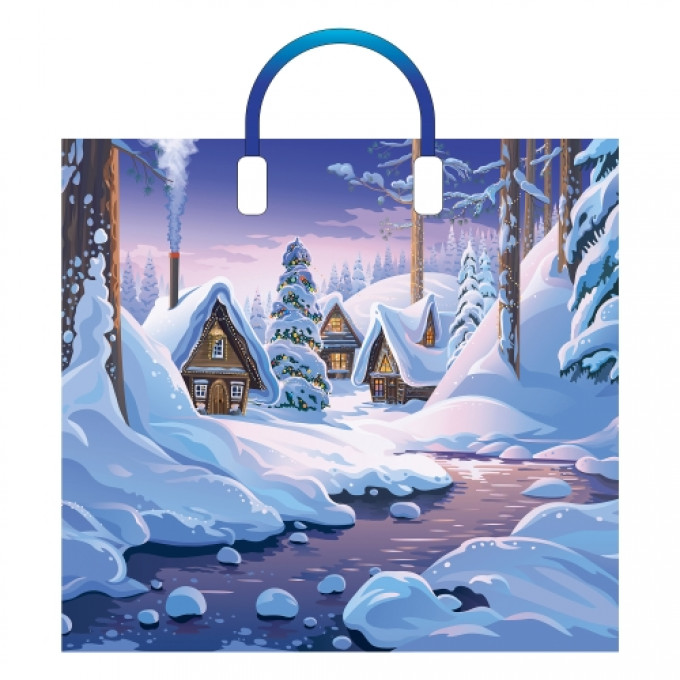 Пакет П/Э с пластмассовыми ручками 38х34+3 см Зимняя деревня