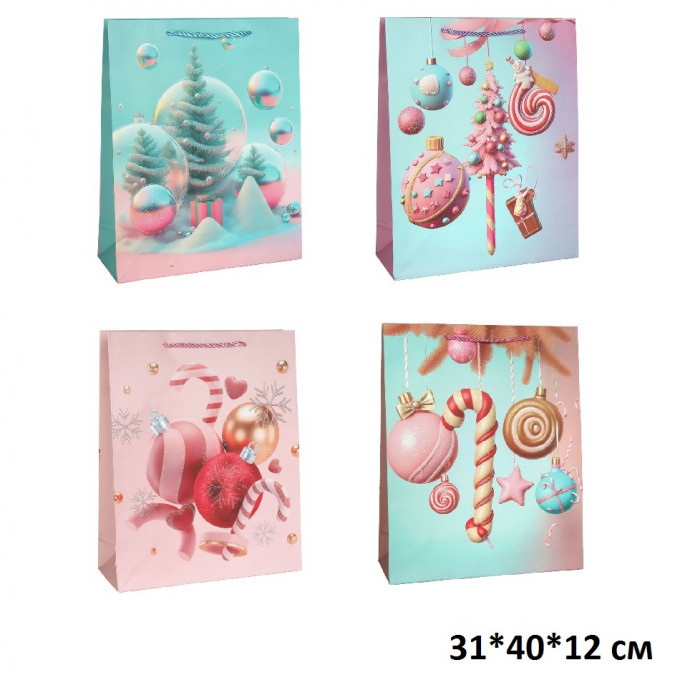 Пакет подарочный 31*40*12 cм Новогодний LUX Ассорти
