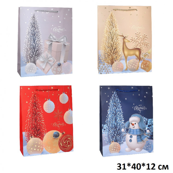 Пакет подарочный 31*40*12 cм Новогодний LUX Ассорти