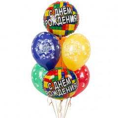 Воздушный шар латексный с рисунком 14" пастель шелкография С Днем рождения! Конструктор ассорти