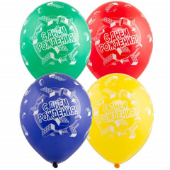 Воздушный шар латексный с рисунком 14" пастель шелкография С Днем рождения! Конструктор ассорти