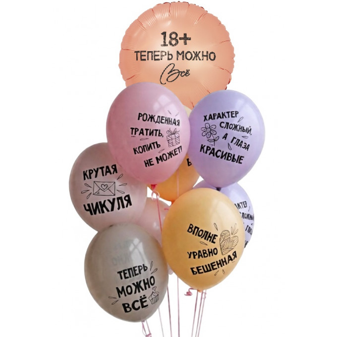 Набор шаров ТЕПЕРЬ МОЖНО ВСЁ 18 (фольга Круг + 6 шт латекс)