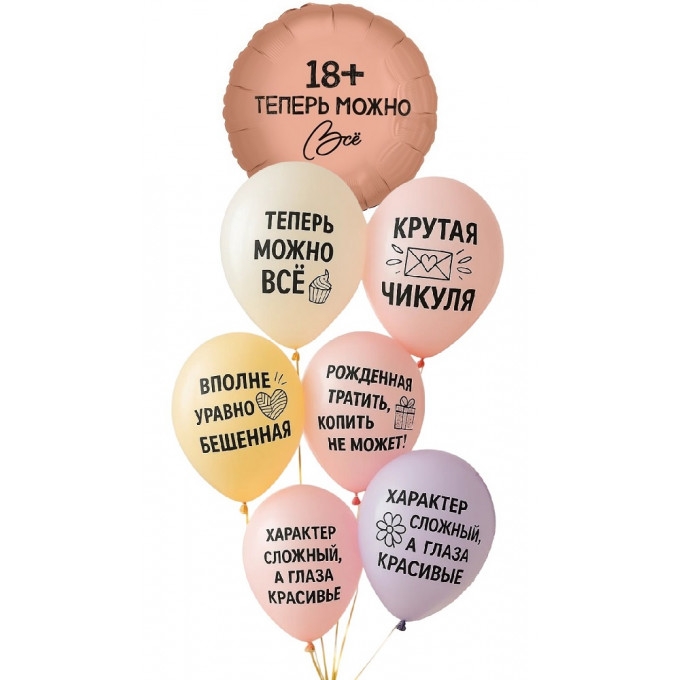 Набор шаров ТЕПЕРЬ МОЖНО ВСЁ 18 (фольга Круг + 6 шт латекс)