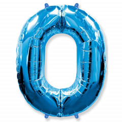 Воздушный шар фольгированный ЦИФРА 0 40"/102 см Синий/Blue в упаковке