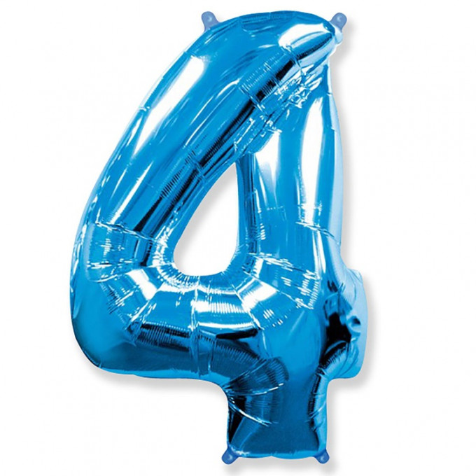 Воздушный шар фольгированный ЦИФРА 4 40"/102 см Синий/Blue в упаковке
