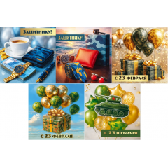 Бирка двойная "С 23 февраля!" Микс(5в*5)