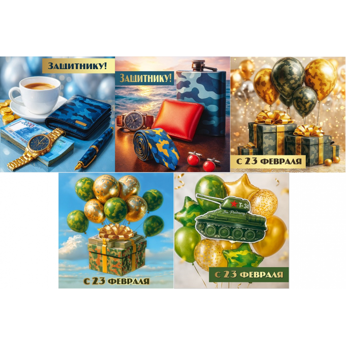 Бирка двойная "С 23 февраля!" Микс(5в*5)
