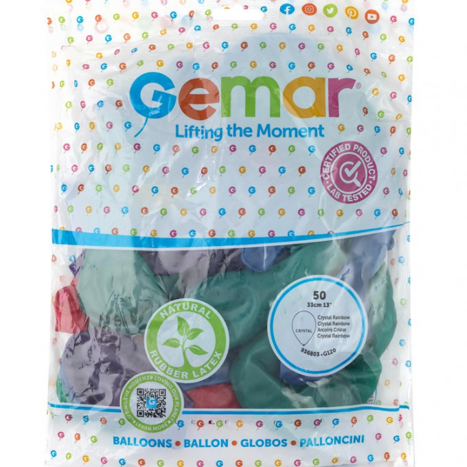 Воздушный шар латексный 14" Кристалл ассорти RAINBOW 50 шт