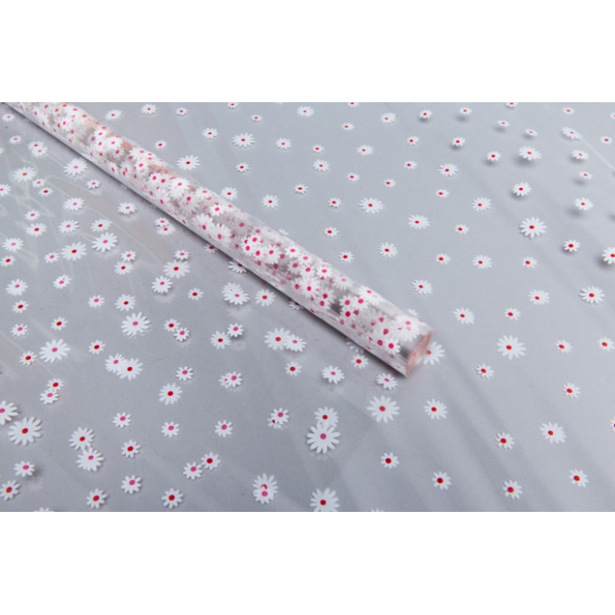 Пленка цветная 70см/200гр Маргаритки бело-красный