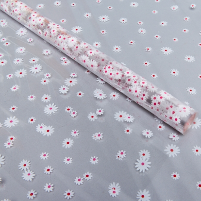 Пленка цветная 70см/200гр Маргаритки бело-красный