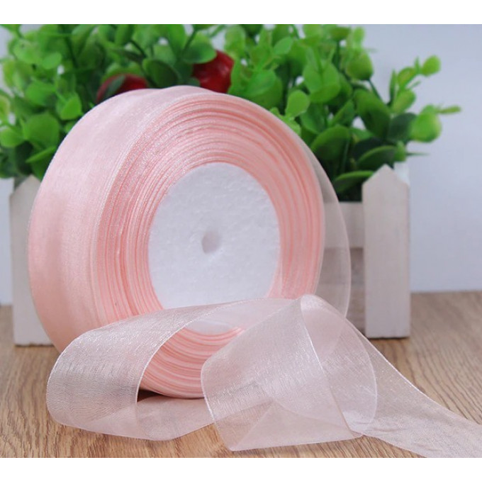 Лента органза 25мм*25ярд ПУДРОВЫЙ