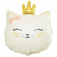Воздушный шар фольгированный 24" Фигура Кошечка с короной бежевая 61 см