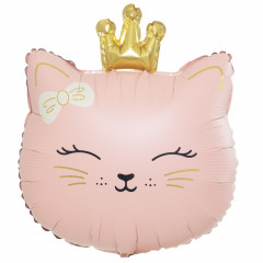 Воздушный шар фольгированный 24" Фигура Кошечка с короной розовая 61 см