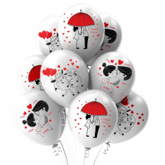 Воздушный шар латексный с рисунком 12" пастель Романтика Вдвоём 1ст. 2цв.
