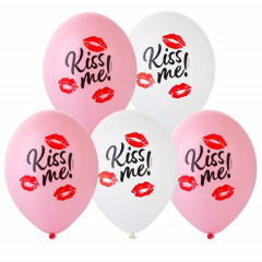 Воздушный шар латексный с рисунком 14" пастель шелкография Kiss Me! 50 шт ассорти