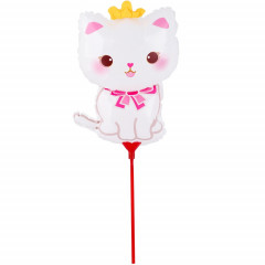 МИНИ ФИГУРА К 13" Котик белый корона на палочке 33 см
