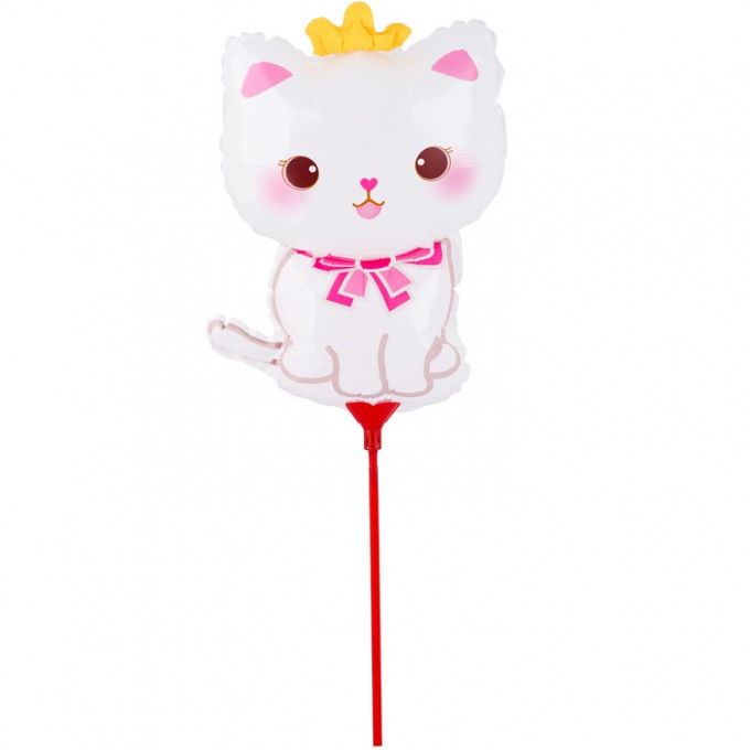 МИНИ ФИГУРА К 13" Котик белый корона на палочке 33 см