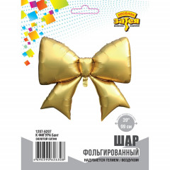 Воздушный шар фольгированный 39"/99 см  ФИГУРА Бант золотой сатин