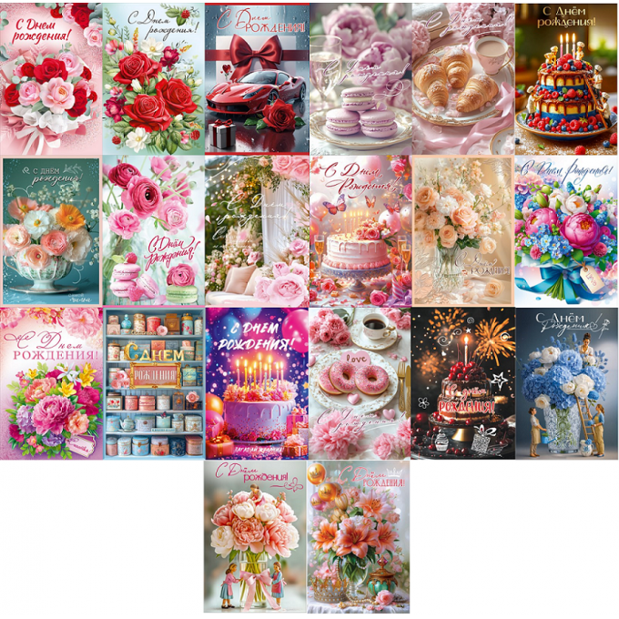 Открытка С Днем рождения! Женский Микс (20в*1)