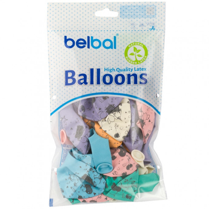 Воздушный шар латексный с рисунком 14" пастель шелкография Зайчик ассорти