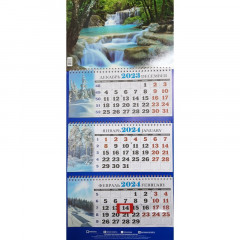 Календарь настенный квартальный с курсором ТРЕХБЛОЧНЫЙ Природа Водопад