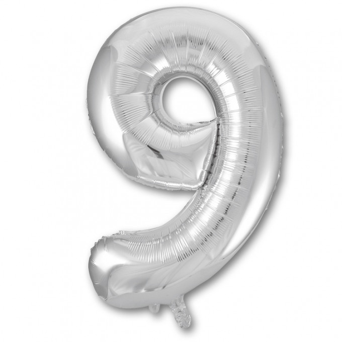 Воздушный шар фольгированный ЦИФРА 9 40"/102 см Серебро/Silver