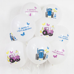 Воздушный шар латексный с рисунком 12\'\'/30 см пастель Синий трактор Белый