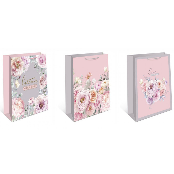 Пакет подарочный 18*22,3*10 см РОЗОВЫЙ САД Микс (3в*2)