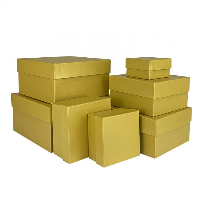 Коробка подарочная набор из 7 шт Квадратные 20*20*10 см ЗОЛОТО