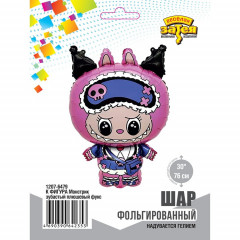 Воздушный шар фольгированный 30" ФИГУРА Монстрик зубастый плюшевый фукс 76см