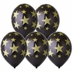 Воздушный шар латексный с рисунком 14" металлик шелкография Звезды золото 25 шт