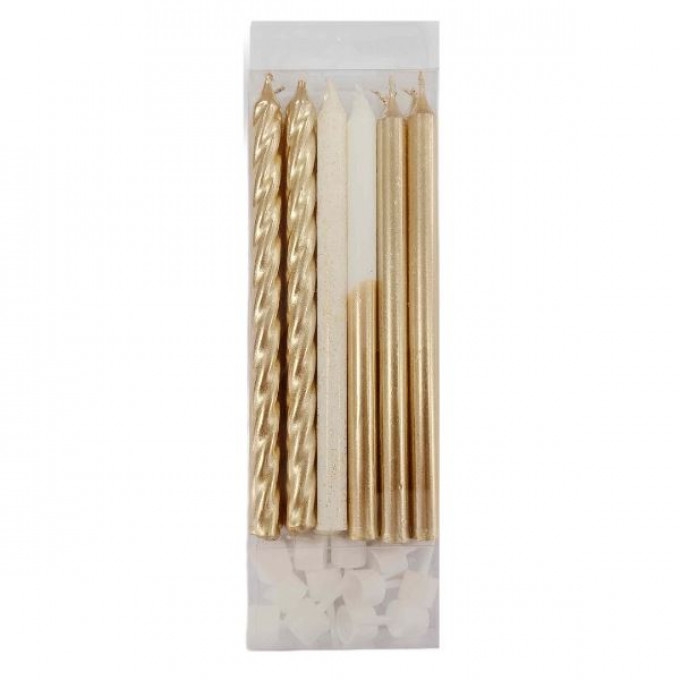 Свечи Gold&White с держателями 12шт 12см