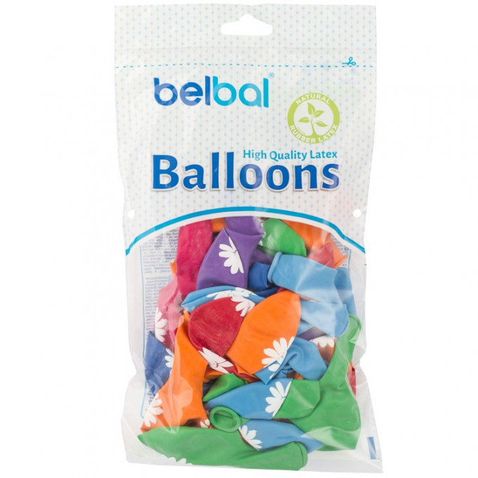 Воздушный шар латексный с рисунком 12" пастель Ромашки 50 шт