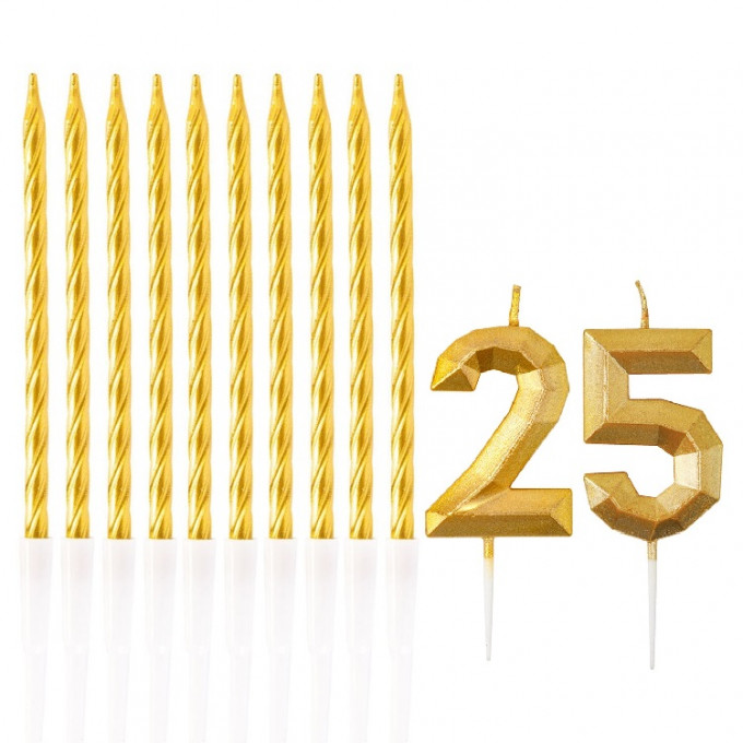 Набор свечей "25 лет" Золото (2 цифры+свечи)